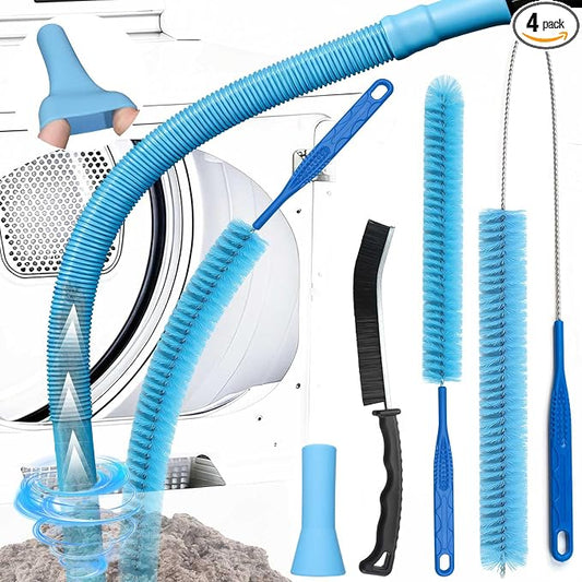 Dryer Vent Cleaner Kit with Dryer Vacuum Hose Attachment, 4-in-1 Multi-Lint Remover Brush, Suitable for Most Vacuum Cleaners for Efficient, Safe, and Thorough Dryer Lint Cleaner Tools (Blue)