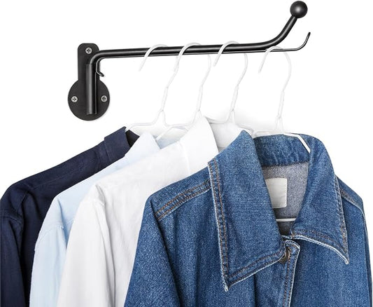 Mkono Wall Mounted Drying Rack Laundry Hook with Swing Arm Valet Rod 1 Pack | Black, Laundry Room Organization, Space Saving, Foldable, Easy Install, Wall Clothes Hanger, Closet Bathroom Bedroom Organize