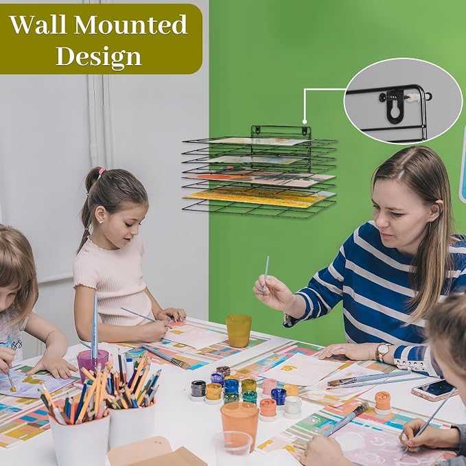 8 Shelves Art Drying Rack for Classroom, Paint Drying Rack, Black | Drying Rack Classroom, Wall Art Storage Rack, Removable Shelves for Classrooms and Art Studios
