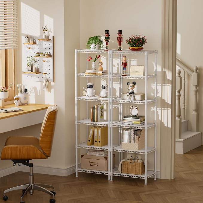 Golpart 6Tier Adjustable Storage Shelves Metal Wire Shelving Standing Shelf | Utility Heavy Duty Unit Rack Closet Organize for Home Kitchen Laundry Room Organization Pantry 10"Dx16"Wx63"H White
