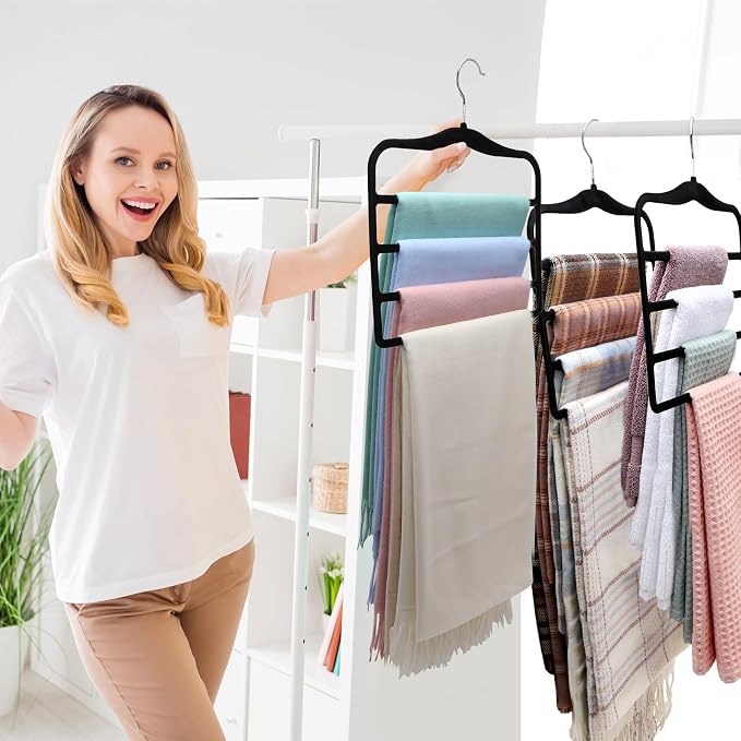 Closet Organizers and Storage, 2 Pack Pants-Hanger-Space-Saving | Velvet Clothes Organization Jeans Trousers Scarf Hangers for Pant-Rack, College-Dorm-Room Essentials for Students Girls Boys