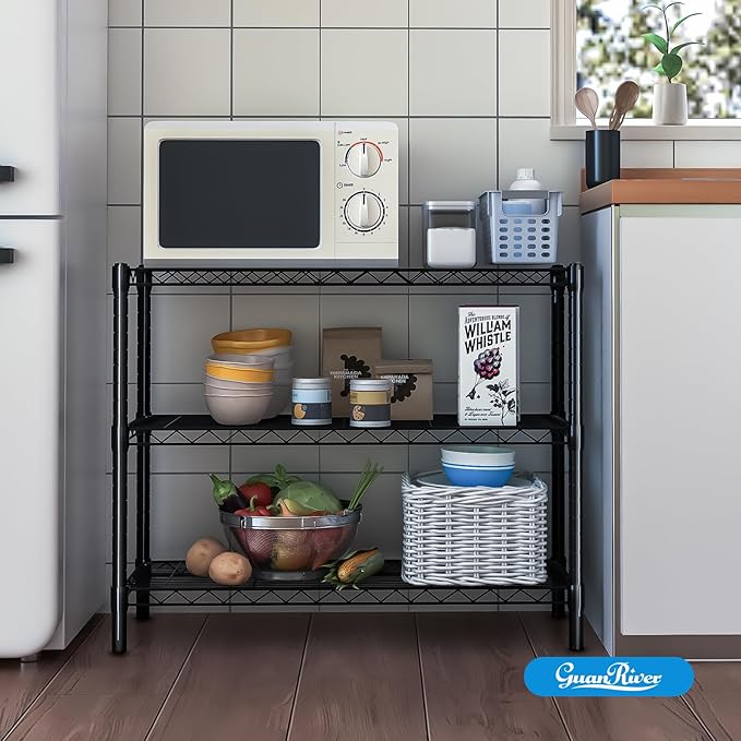 Guan River 3-Shelf Adjustable Metal Wire Shelving,Black,36"L x 14"W x 30"H | Height Adjustable,Sturdy and Durable,Storage Sehlf Display Rack for Office,Kitchen,Bedroom,Bathroom,Garage