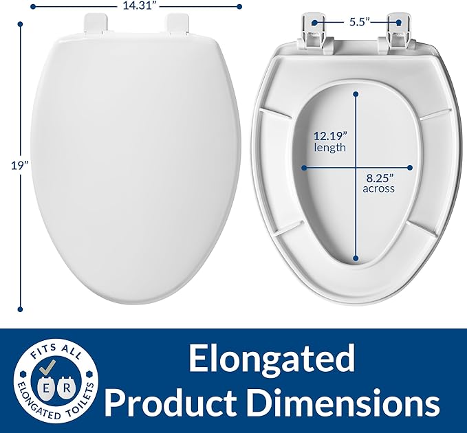 Mayfair Caswell Modern Slow Close Toilet Seat, Durable Plastic Seat, Made in USA, Elongated, White, 4-Pack