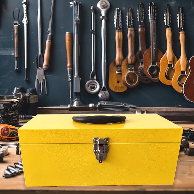 Large Tool Box Organizer Took Box Fishing Tackle Box 16 Inch Tool Box Small Metal Toolbox Organizer With Metal Latch and Handle for Household Warehouse Tools Storage Yellow
