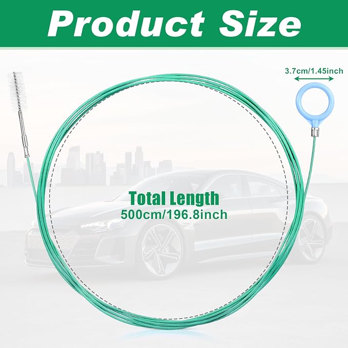 Auto Sunroof Drain Cleaning Tool,197Inch Long Pipe Cleaner for Car,Flexible Tube Cleaning Brush with 2Pcs 7.9inch Cleaning Brush Skinny Pipe Drain Dredge Cleaning Tool for Car Sunroof Wiper Drain Hole