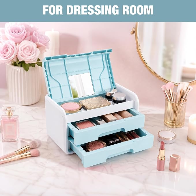 WORKPRO Small Storage Box with 2 Drawers and Flip-Top Lid | ABS Storage Case, PP Feet Pads, Arts and Crafts, Beads, Sewing Supplies, DIY Material Organization