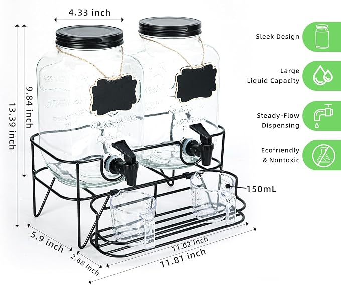 2 Sets 1 Gallon Laundry Detergent Dispenser with Stand, Measuring Cup, Glass Laundry Detergent Containr for Laundry Room Organization