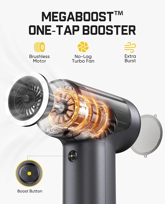 Fanttik B10 Pro Electric Air Duster (Sliver) | 110,000RPM Brushless Motor, One-Tap Booster, 3-Speed Adjustable Control for PC, Keyboard & Electronics