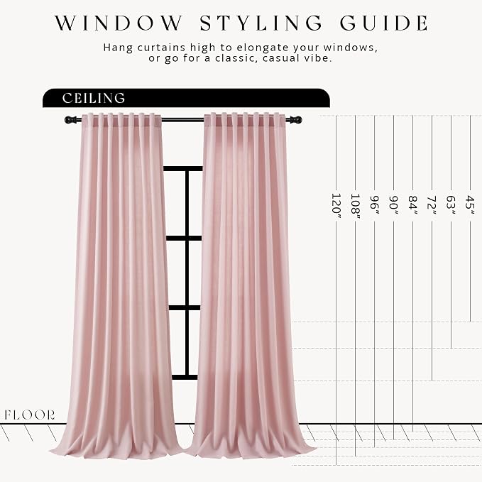 Hokibero Pink Linen Curtains 108 Inches Long Drape for Living Room 2 Panels | Light Filtering Semi Sheer Curtain, Back Tab Rod Pocket Pleated Look, Pink Drapes for Bedroom Nursery Privacy, Boho Farmhouse