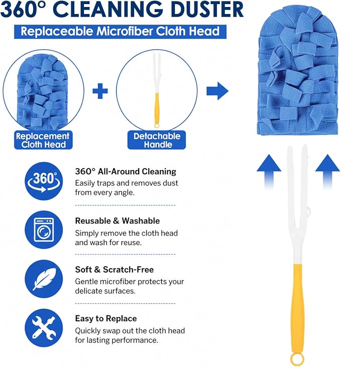 20 Pack Reusable Fleece Duster Refills with Detachable Handle, Washable Microfiber Dusters for Cleaning, 360° Dry Wet Microfiber Duster Refill Compatible with Standard Cleaning Handles (20)