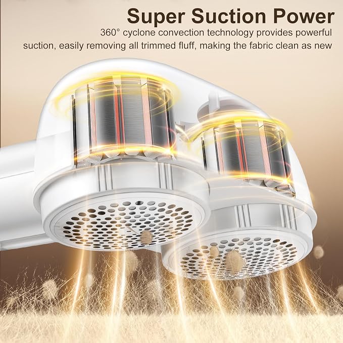 Fabric Shaver, Dual Motor Electric Lint Shaver for Clothes, 6 Blades, White | Electric Lint Shaver, Fabric Pilling Remover, Powerful 2 Gear, Portable Defuzzer Clothes Fuzz Remover for Sweater Furniture