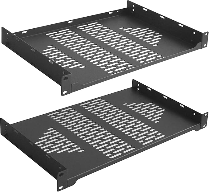 RIVECO 2 PCS 10” Rack Shelves for 19 inches Network Rack & Cabinets, 1U Rack Mount Shelf Vented Cantilever Tray, for Server, IT & Sound Equipment