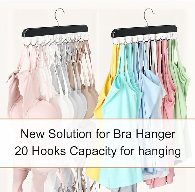 Bra Hanger for Closet Organizers and Storage,Tank Top Hangers Space Saving | Bra Organzier with 20 Foldable Hooks, Lingerie Storage Solutions Multi Hook Hanger for Dorm & Laundry Room Organization
