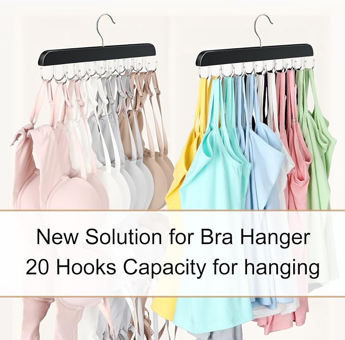Tank Top Hanger with 40 Hooks for Closet Organizer, Premium Wood Bra Hanger | 2 Pack Foldable Space Saving Hangers Closet Organizers and Storage, Closet Accessories Multi Hook Hanger for Dorm & Apartment