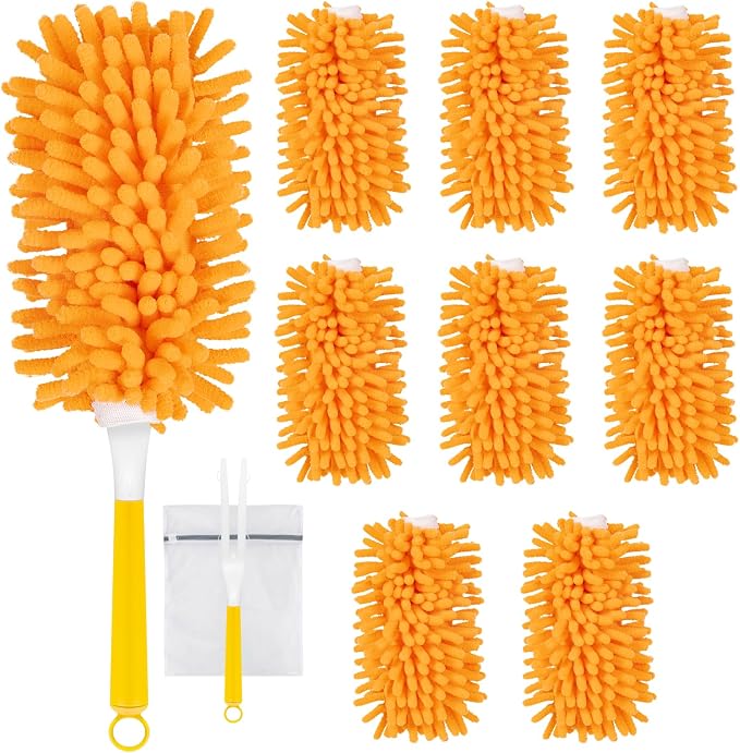 8 Pack Reusable Duster Refills Compatible with Swiffer Duster | Washable 360 Heavy Duty Microfiber Dusters, Include 1 Handle & Laundry Bag, Home & Office Cleaning and Dusting