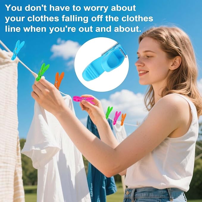 Clothes Pins, 48 Pack Colored Plastic Clothespins, Clothes Pins Heavy Duty Outdoor, Non-Slip Laundry Clips for Hanging Clothes, Towels, Crafts, Multiperpose Plastic Clips for Picture, Chip Bags