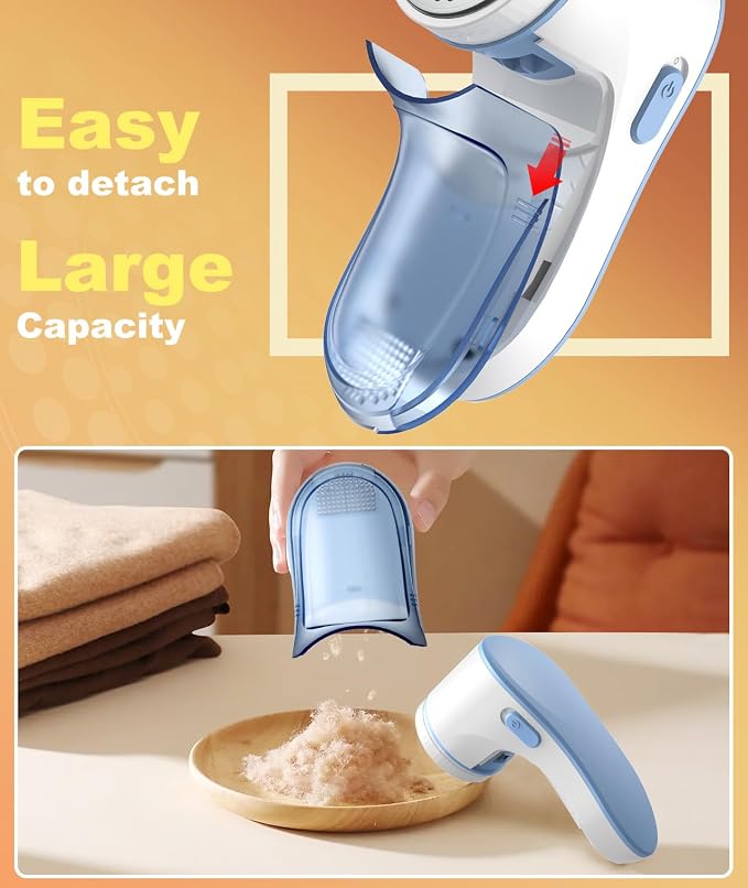 Fabric Shaver, Lint Remover for Clothes, Effectively and Quickly Remove Pills, Sweater Shaver with Stainless Steel 3-Leaf Blades and Safety Lock Protection.(Blue & White)