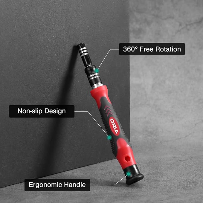 ORIA Precision Screwdriver Kit, Mini Screwdriver Set, 61 in 1 with 57 Bits Repair Tools with Flexible Shaft, Extension Rod for Mobile Phone, Smartphone, Tablet, PC, Red