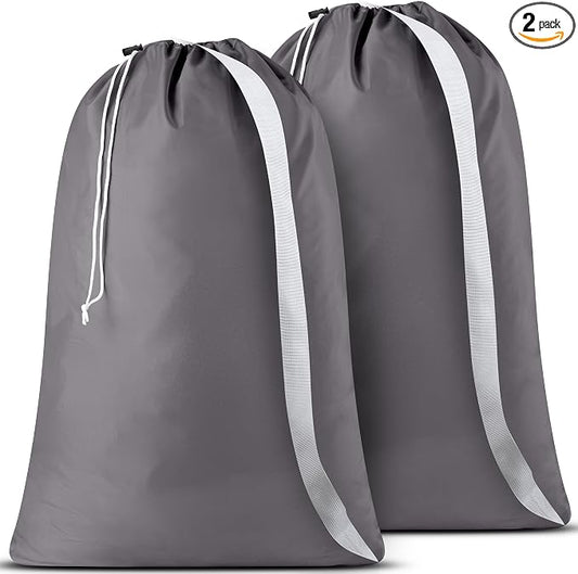 Handy Laundry Bag with Shoulder Strap 30"x40" 2-Pack, Heavy Duty, Grey | 2-Pack Extra Large 30x40 Laundry Bag, Adjustable Shoulder Strap, Drawstring Locking, Heavy Duty for College Dorm Travel, Grey