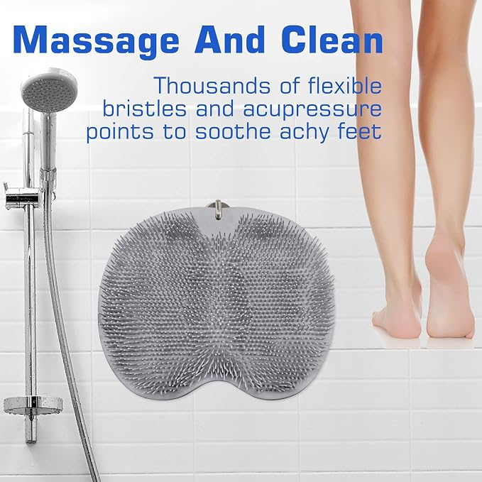 2PACK Shower Foot Scrubber Mat Back Washer Back Exfoliating Bath Wash Pad Wall Mounted Slip Suction Cups Foot Scrubber for Use in Shower Cups Foot Cleaner for Men and Women