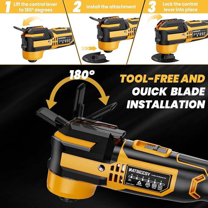 NATBEESY Upgraded Oscillating Multi-Tool Compatible with DeWalt 20V Battery, Cordless Oscillating Tool with Brushless Motor, 21000 OPM & 4.5°Swing for Fast Smooth Cutting, Tool Only