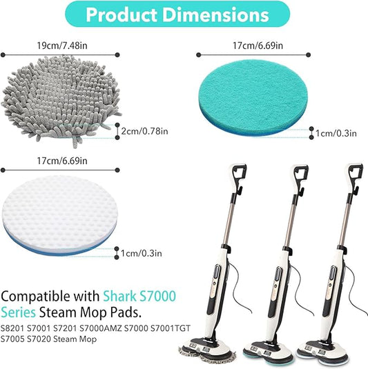 Frescares S7001 Upgraded Steam&Scrub Mop Pads for Shrak,S8201 S8001 S7000 S7201 S7000AMZ S7005 S7020 S7001C All-in-One Hard Floor Steam Mop (6Green-Without snap Fastener)