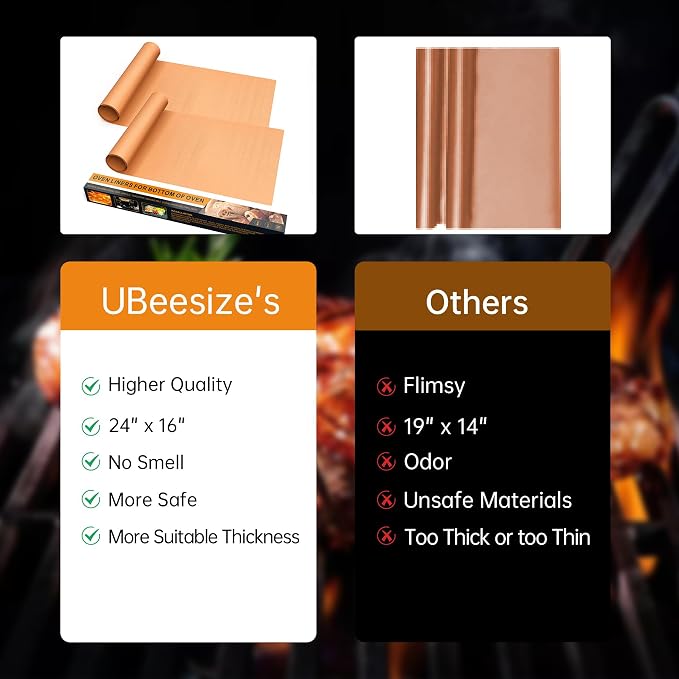 UBeesize 4 Pack XL Thickened Copper Oven Liners for Bottom of Oven, Reusable 17x25 Inch Heavy Duty Non Stick Teflon Oven Mats BPA & PFOA Free, Fit Electric Gas Toaster Convection Ovens Grills