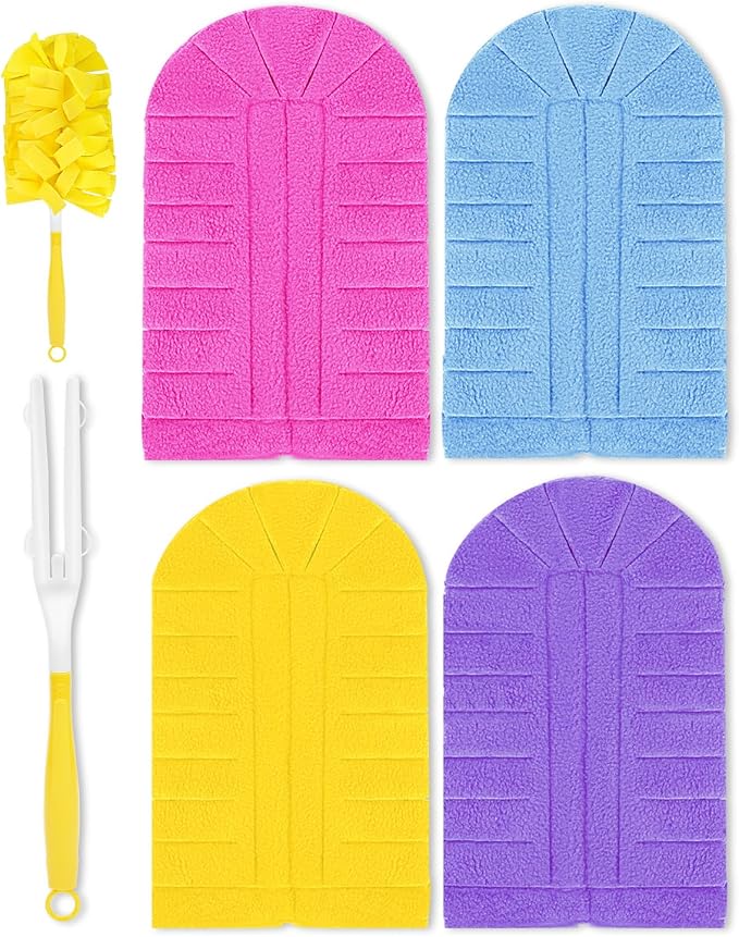 KEEPOW 4+1 Pcs Pads Compatible with Swiffer Reusable Pads with Handle Set | Reusable & Washable Fleece Duster Kit With Handle, Washable Pads For Efficient Home Cleaning And Multi-Surface Dust Removal
