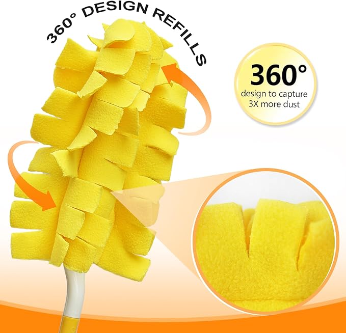 2 Pcs with 1 Handle Reusable Duster Refills, Washable Microfiber Dusters, 360°Cleaning Tools for Home, Office, Blinds, Car, Pet, Furniture, Fan