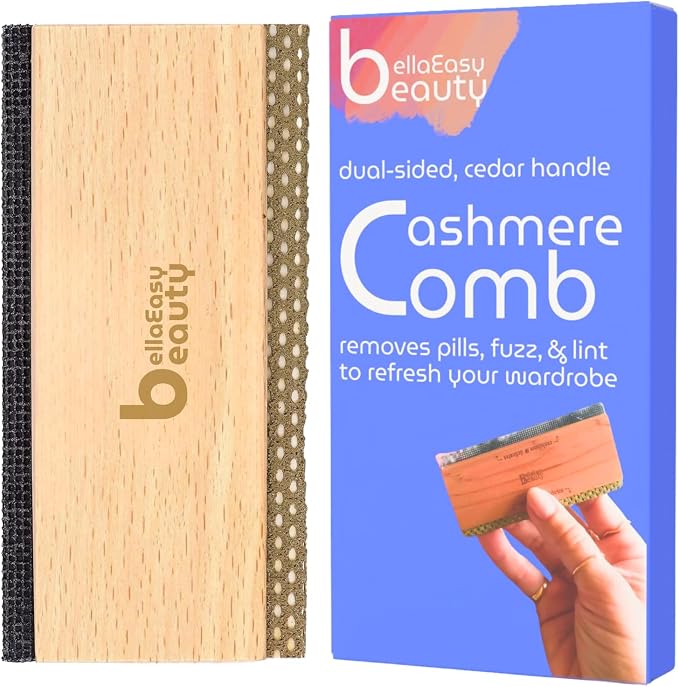 Cashmere Comb for De-Pilling Sweaters - Remove Pills, Lint, and Fuzz from Wool Garments - Dual-Sided Fabric Comb with Cedar Wood Handle