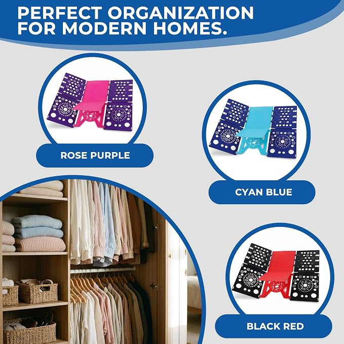 2 Pack Shirt Folder Board Laundry Organizer 22.8 X 26.8 Inch Plastic Durable Fast Easy Magic Flip T Shirts Dress Pants Towels Adult (Pink Purple Black Red)