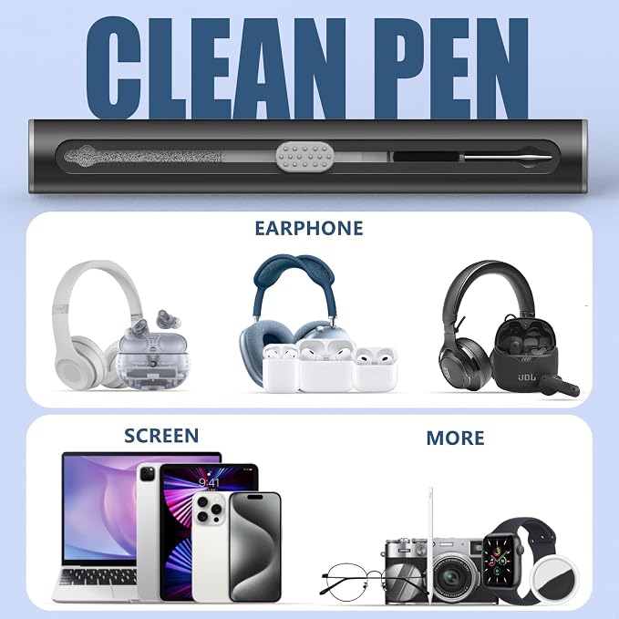 Inesore Multi Cleaning Kit for AirPods & All Bluetooth Earbuds (Black) | Metal Tip, High-Density Soft Brush, Flocked Sponge Tip, 3 in 1 Design, Compact & Lightweight, Easy Operation, Easy to Carry