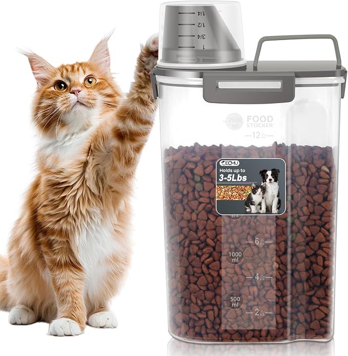 Dog Cat Food Storage Container, Pet Food Pourable Container Airtight with Large Spout & Cup, BPA-Free Plastic Food Dispenser for Pet Food, Bird Seed, Rice, Flour (Dark Olive, 2.5L)