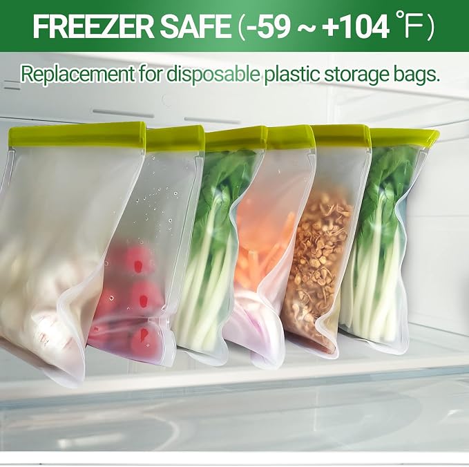 Reusable Freezer Bags, 10 Pack Reusable Quart Bags Seal and Leak Proof, BPA Free Storage Bag for Marinate Meat, Vegetables, Home Organization, Green