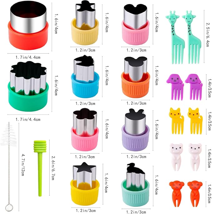 Fruit Cutters Shapes for Kids 22 Pcs, Mini Cookie Cutters Set, Vegetable Cutter with Food Picks | Mini Cookie Cutters Set, Stainless Steel & PP Plastic, Smooth Edge, Vegetable Cutter with Food Picks