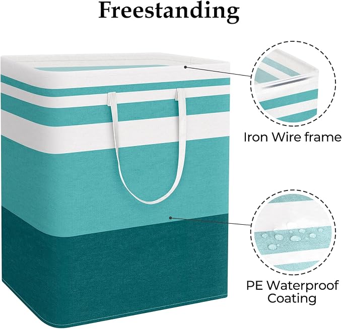 StorageRight Laundry Basket Hamper, 125L Collapsible Clothes Storage, Green | Freestanding Clothes Hampers, Foldable design, with Easy Carry Handles, For Laundry, Bedroom, Dorm, Clothing, Towels, Toys