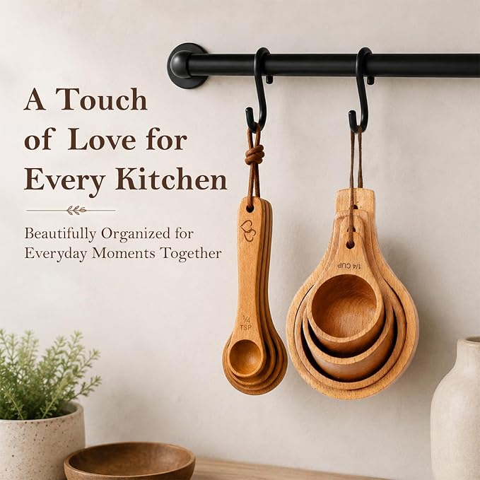 Wedding Gifts for Couple, Mr ＆ Mrs Wooden Measuring Cups and Spoons Set, Engagement Gift for Newly Engaged, Bridal Shower and Bachelorette Gifts for Bride, Kitchen Gadgets for Cooking & Baking