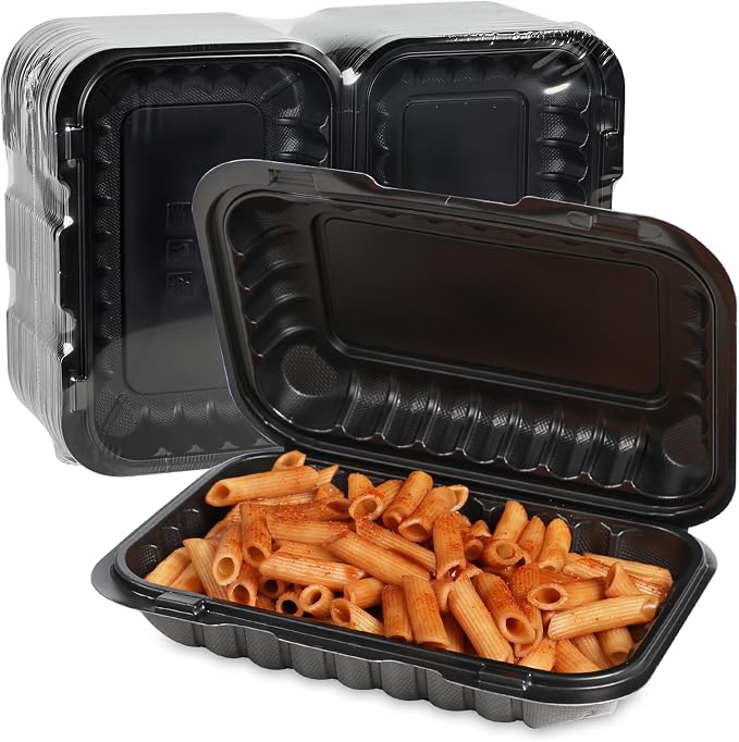 50-Pack 9x6 27oz Meal Prep Containers - Shrink Wrap Ready To Use | Rectangular Clamshell To-Go Boxes | BPA-Free & Stackable | Microwave & Dishwasher Safe for Leftovers, Lunch & Catering