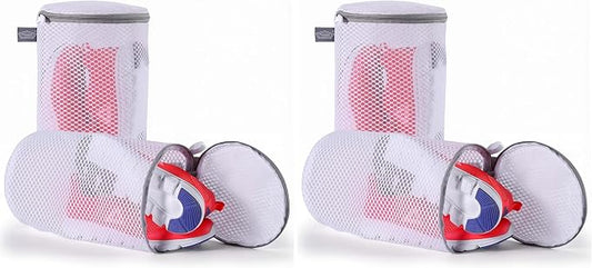 Shoe Washing Machine Bag, Shoe Bag for Washing Machine, Mesh Laundry Bags for Sneakers, Footwear, Trainers, Slippers, Honeycomb Net, Grey Zipper, 7x15" (Pack of 2)