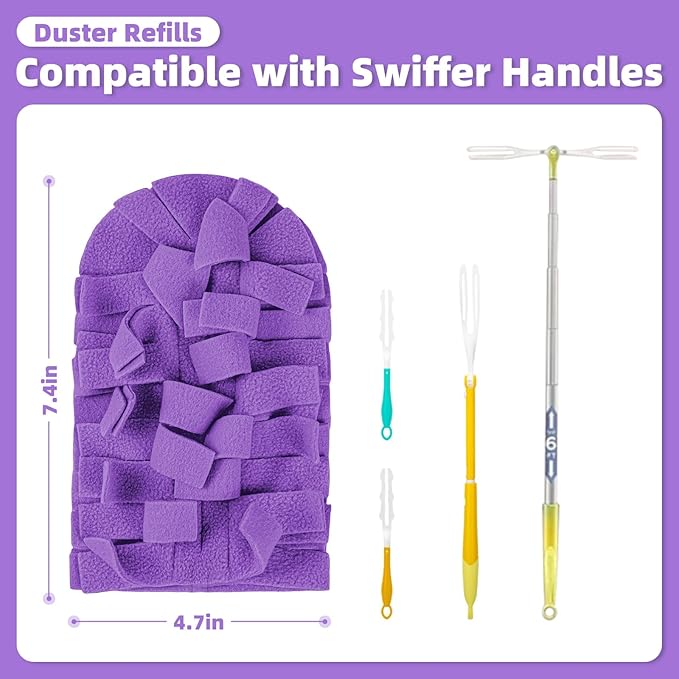 18 PCS Microfiber Reusable Duster Refills for Swiffer Duster | Washable Fleece Pads with 1 Handle, 360° Multi-surface Dusters, Heavy Duty Duster Refills, Wet & Dry Use, Rainbow Colors