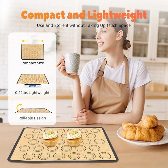 Macaron Silicone Baking Mats, 16.5"x 11.6" Inch Silicone Mat | Reusable Baking Mat with 30 Rings, Resistant -40 to 446℉, Dishwasher Safe for Cookies, Macarons, Pastry