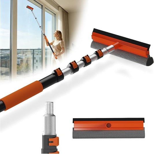 Buyplus 26Ft High Reach Squeegee for Window Cleaning Kit with 5 to 20 Foot Extension Pole, Extendable Window Cleaner Squeegee, Telescopic Window Washing Kit for Indoor/Outdoor High Window