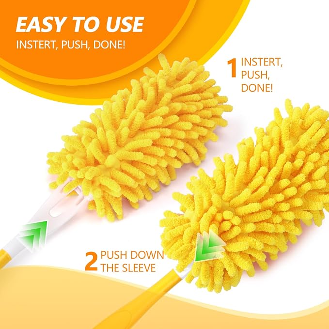 Reusable Chenille Duster Refill Compatible with Swiffer Duster | 360 Heavy Duty Dusters Refills - Washable Microfiber Ceiling Fan Duster for Swiffer Dusters, 8 Pack(Handle is Not Included)