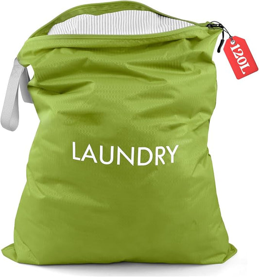 WiseBoy Travel Laundry Bag Dirty Clothes Organizer, Extra Large Laundry Bag | Oversized Laundry Bag, Zippered Nylon Wet Dry Storage Bag for College Dorm, Camping, Caravan, Foldable, Washable, 120L