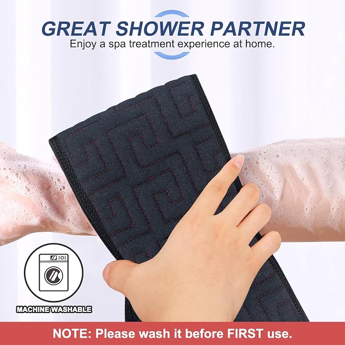 Exfoliating Back Scrubber for Shower, Double-Sided Widened Back Scrub Washcloth with Handles for Use in Shower, 39 Inches Body Exfoliator Bath Tool to Clean Your Body Deeply for Men & Women