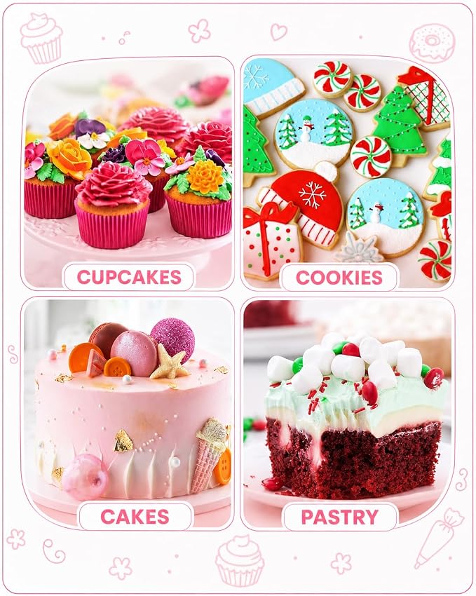 RFAQK 200PCs Cake Decorating Kit with Cake Turntable & Leveler, Baking Supplies Gift Includes 110+1 Piping Bags,55 Icing Tips,2 Frosting Spatulas, Adjustable Scraper, Complete Video Course & much more