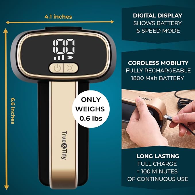 True & Tidy Dual Head Fabric Shaver & Pet Hair Remover, Type-C Rechargeable