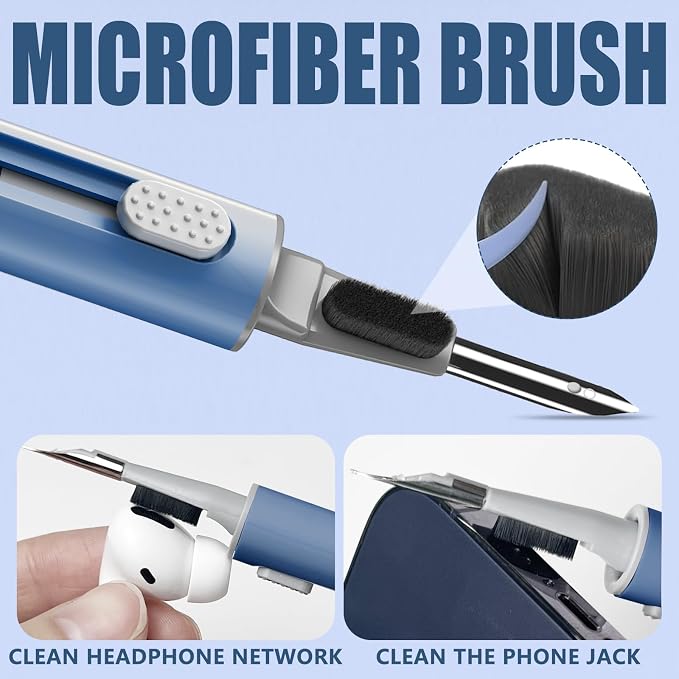 Inesore Multi Cleaning Kit for AirPods & All Bluetooth Earbuds (Deep Blue) | Metal Tip, High-Density Soft Brush, Flocked Sponge Tip, 3 in 1 Design, Compact & Lightweight, Easy Operation, Easy to Carry