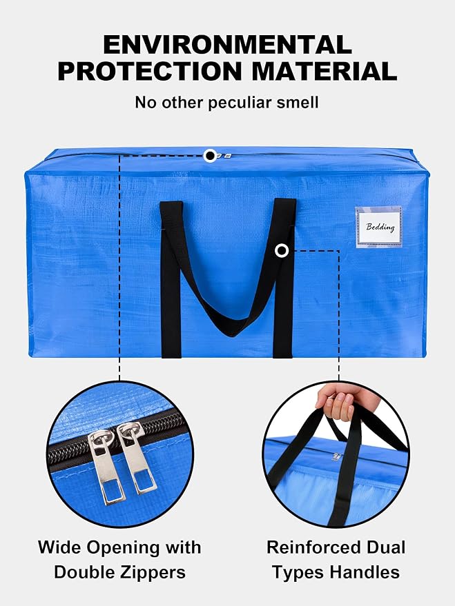 HOMESURE Supports 200lbs Heavy Duty Moving Bags - Strong Zipper & Wrap-Around Handles - Water-Resistant Storage Totes, Durable Alternative to Moving Boxes - 40 Pack - Sky Blue