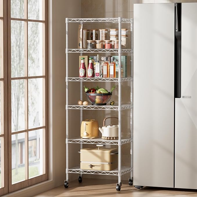 SINGAYE 6 Small Wire Shelves Kitchen Pantry Close Home Organizers and Storage Bathroom Shelf Laundry Room Organization Adjustable Book Metal Garage Shelving Unit
